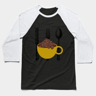 Coffee. Cup Of Beans. Knife, Fork, Spoon Retro Collage Graphic Baseball T-Shirt